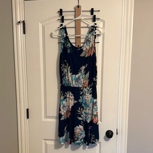Navy Floral Sleeveless Mini Dress